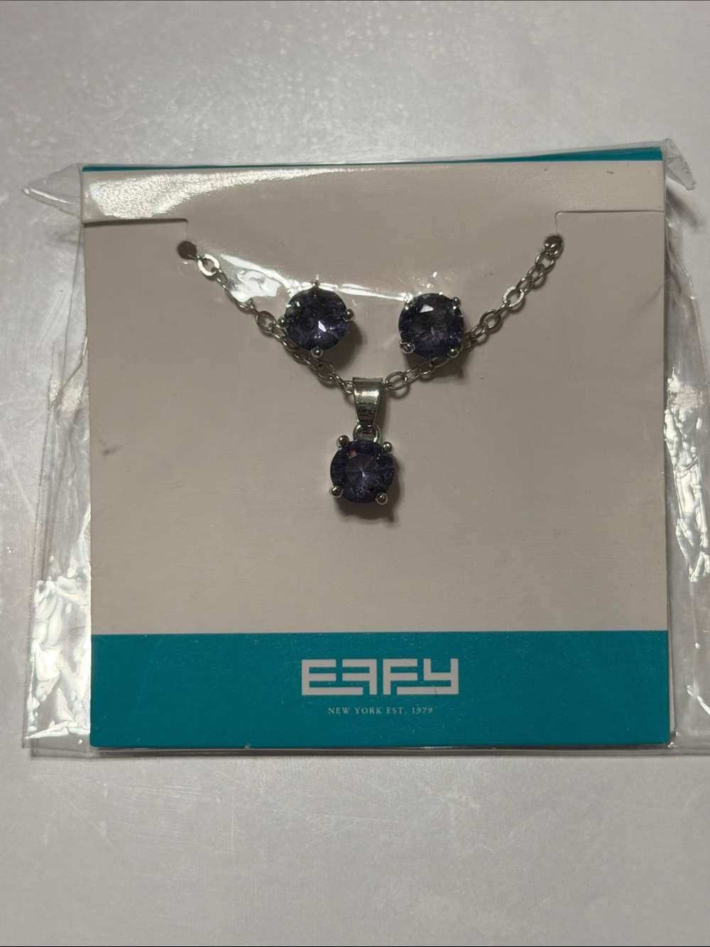 EFFY Purple Crystal Pendant Necklace and Stud Earrings Set